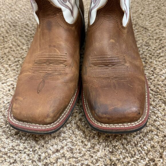 Laredo Western Boots Womens Mesquite Leather Square Taupe White 5621 Size 10 - Picture 3 of 12